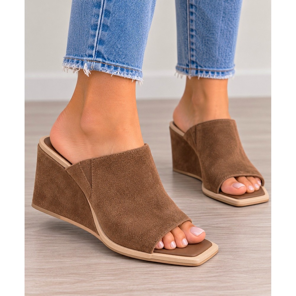 Dolce Vita Galena Women's Brown Suede Slide Wedge Sandals US 6